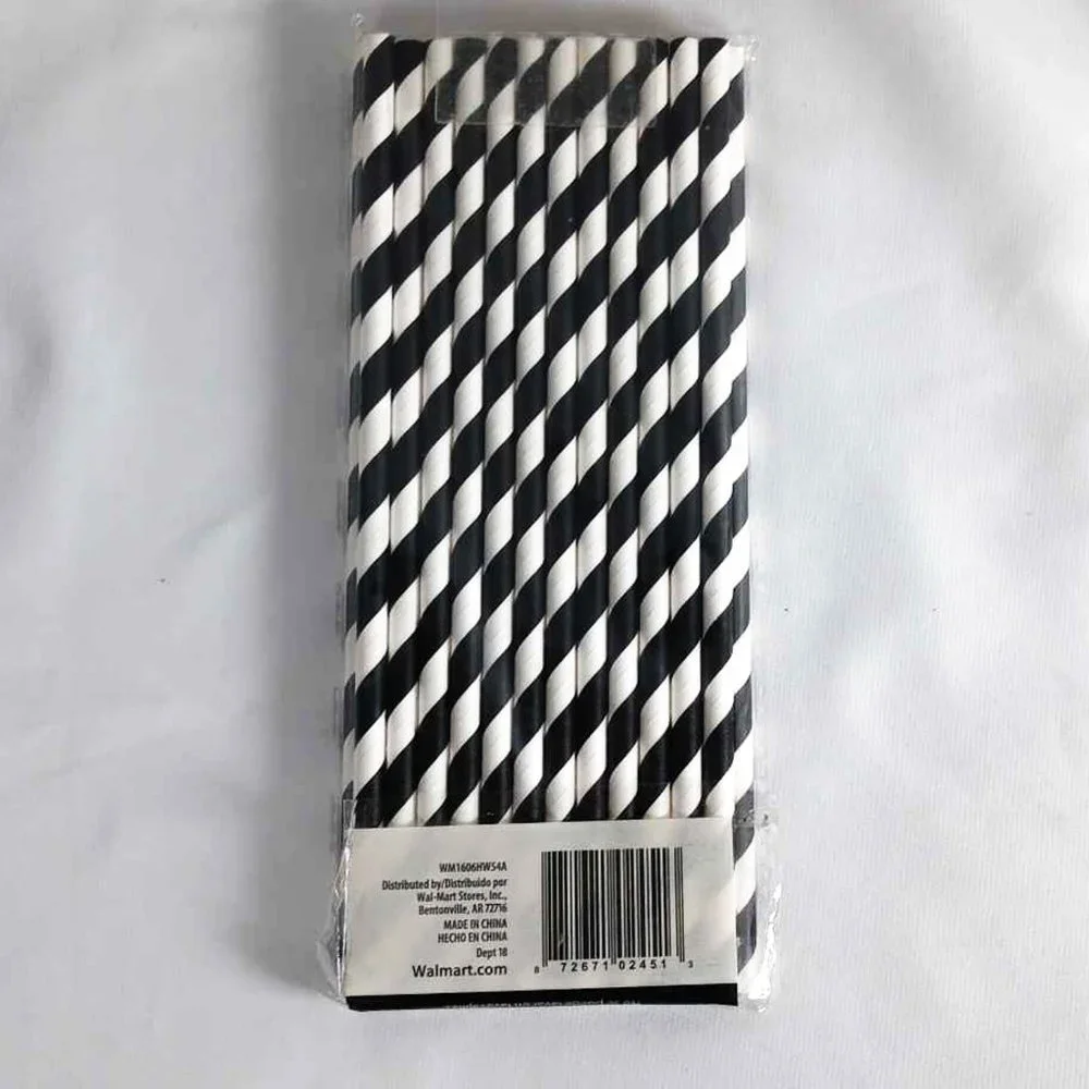 Black and White Striped Paper Straws 25 CT Gothic Party Décor NEW